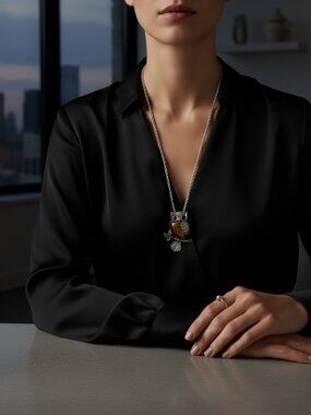 Tiger Eye Owl Necklace Teardrop Crystal | Owl Pendant | Strength & Courage
